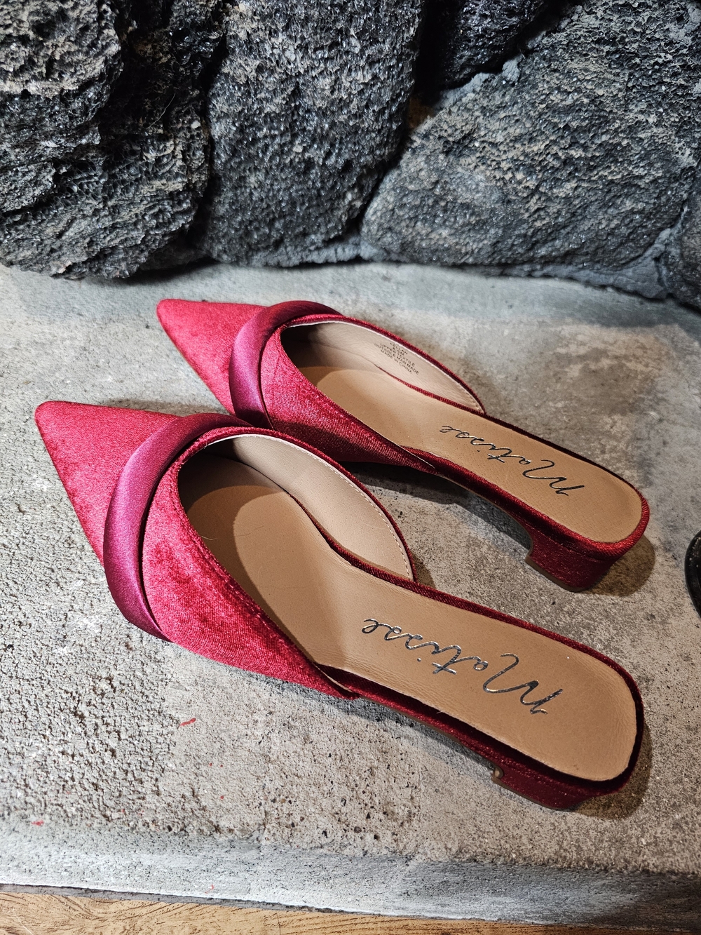 Pointed Red Velvet Slip-On Kitten Heels for Women